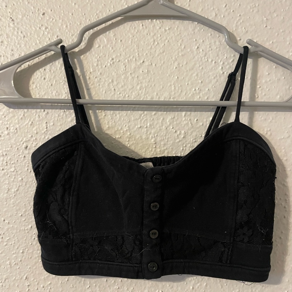 Black Brallete Bra Top with Buttons and Lace by Full Tilt from Tillys